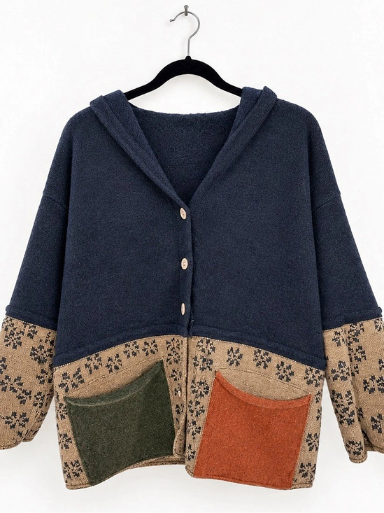 Affordable Fashion Finds Sweaters - Autumnal Fall Floral Knit Hoodie Cardigan Tan Navy Blue  Brown Rust Orange | NEW